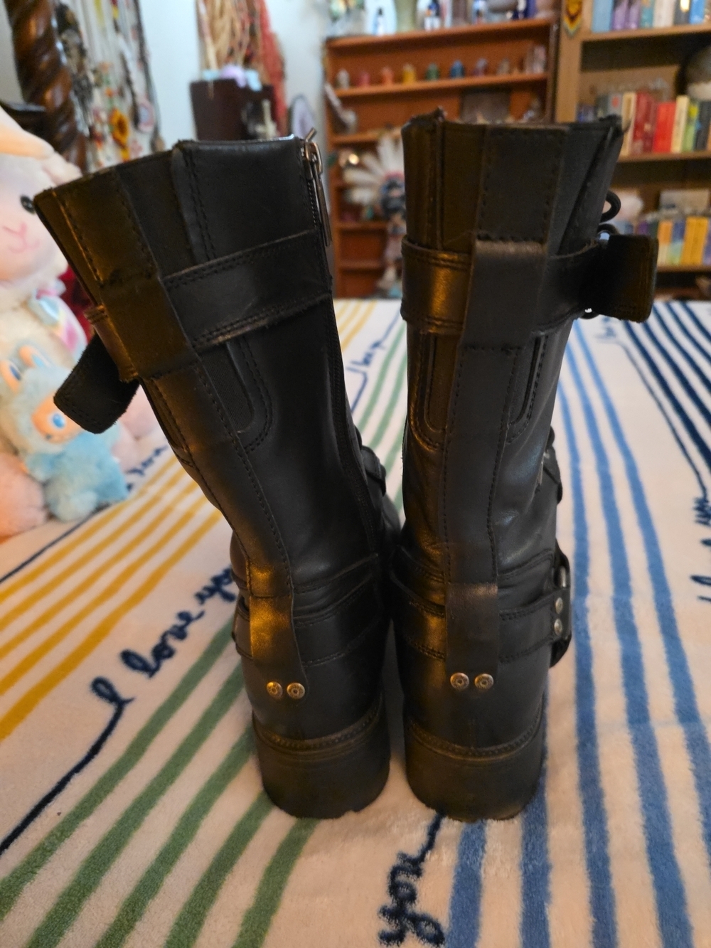 Harley-Davidson Black Leather Lace-Up Motorcycle Boot, Zipper Sides. No Box. - Picture 4 of 12